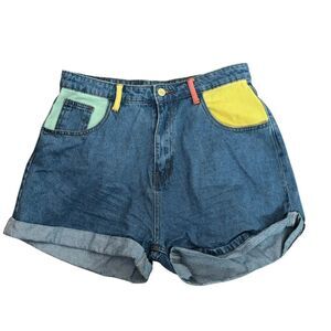 Princess Polly Denim Shorts Womens 8 Colorful Cotton High Rise Bottom